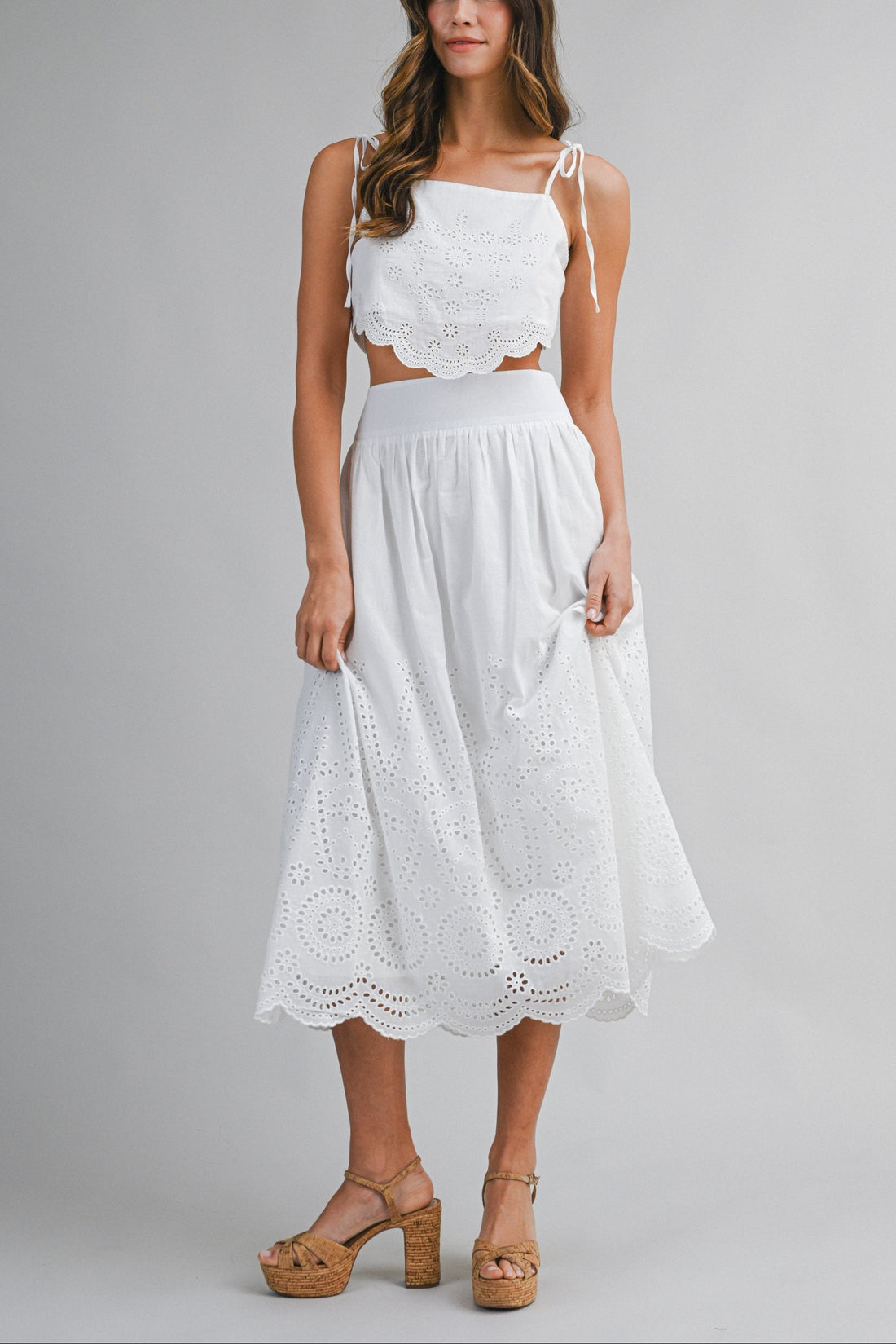 Eyelet Lace Crop Top & Midi Skirt Set