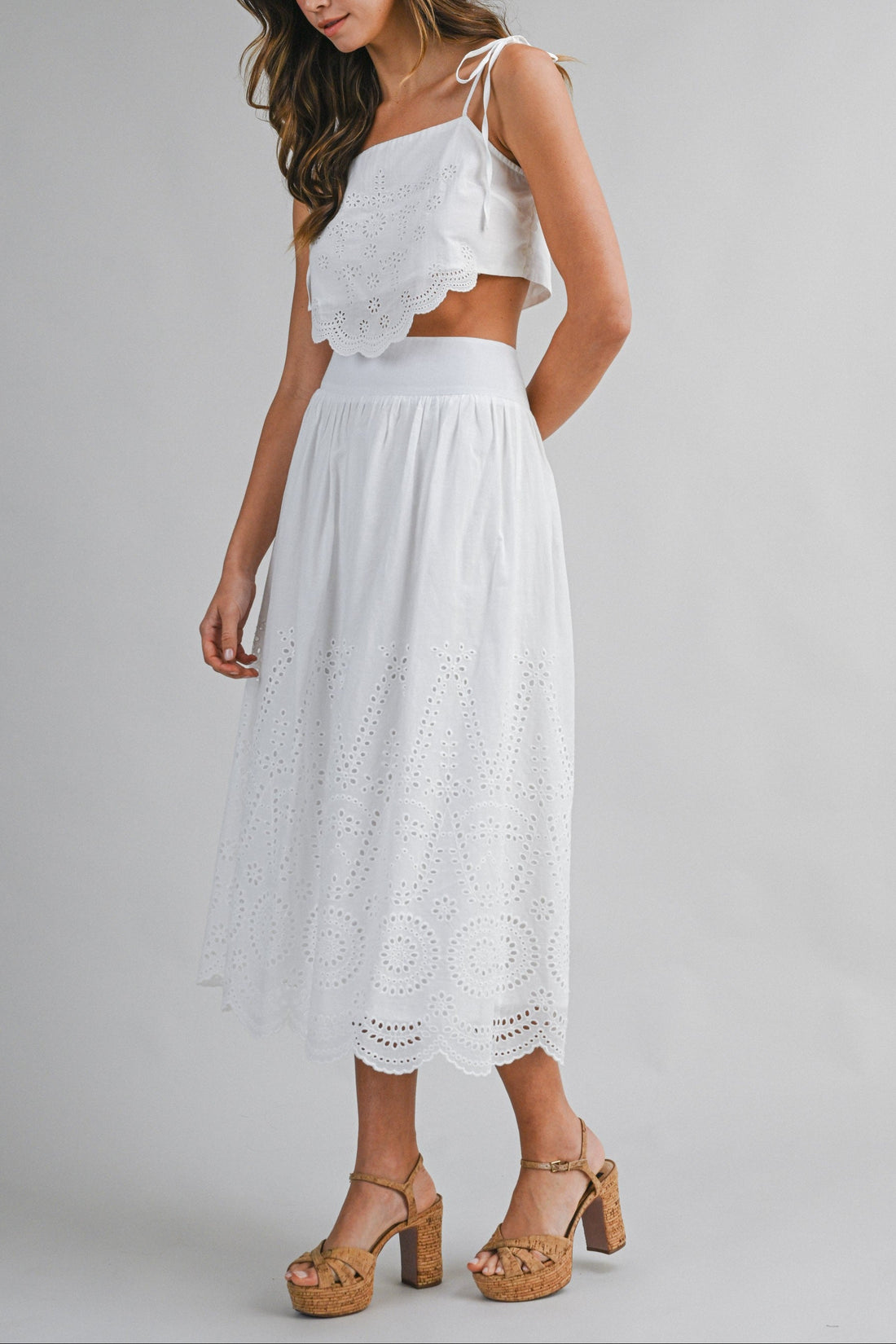 Eyelet Lace Crop Top & Midi Skirt Set