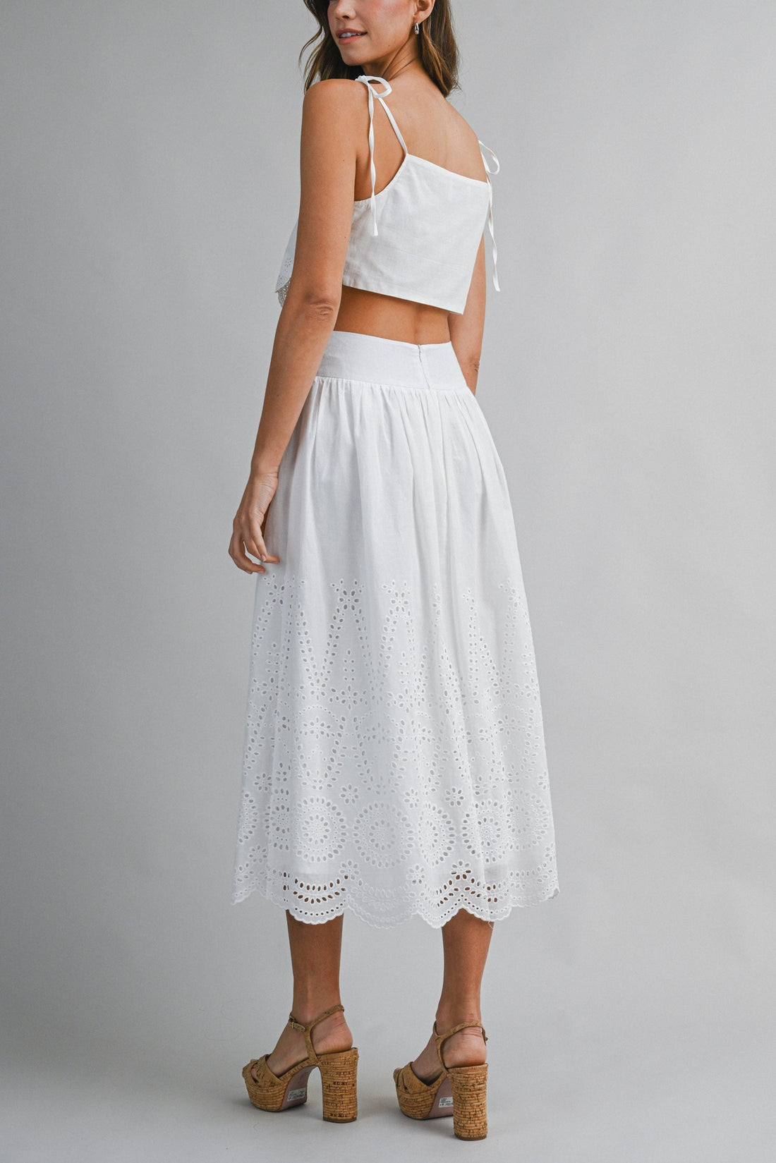 Eyelet Lace Crop Top & Midi Skirt Set