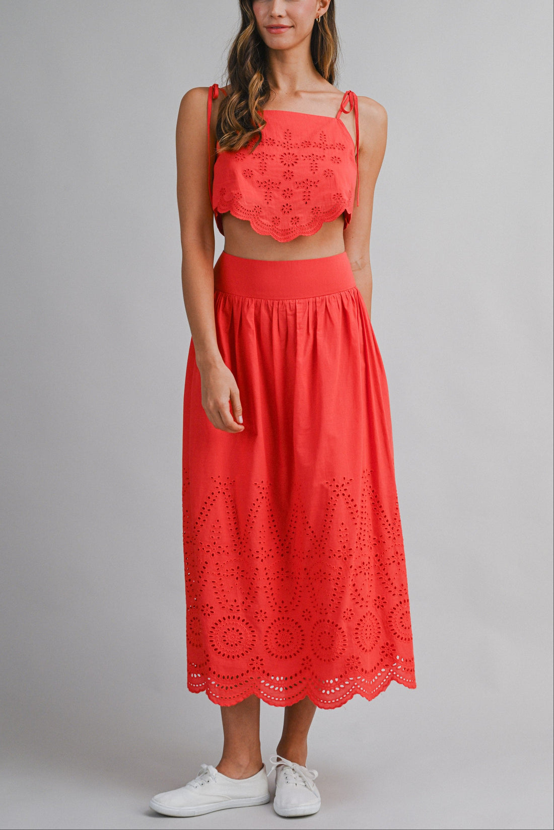 Eyelet Lace Crop Top & Midi Skirt Set