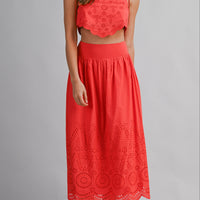 Eyelet Lace Crop Top & Midi Skirt Set