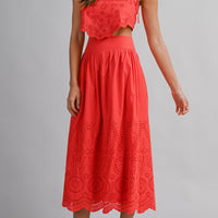 Eyelet Lace Crop Top & Midi Skirt Set