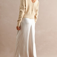 Satin Maxi Dress & Tie-Back V-Neck Sweater Set