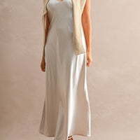 Satin Maxi Dress & Tie-Back V-Neck Sweater Set