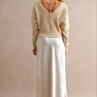 Satin Maxi Dress & Tie-Back V-Neck Sweater Set
