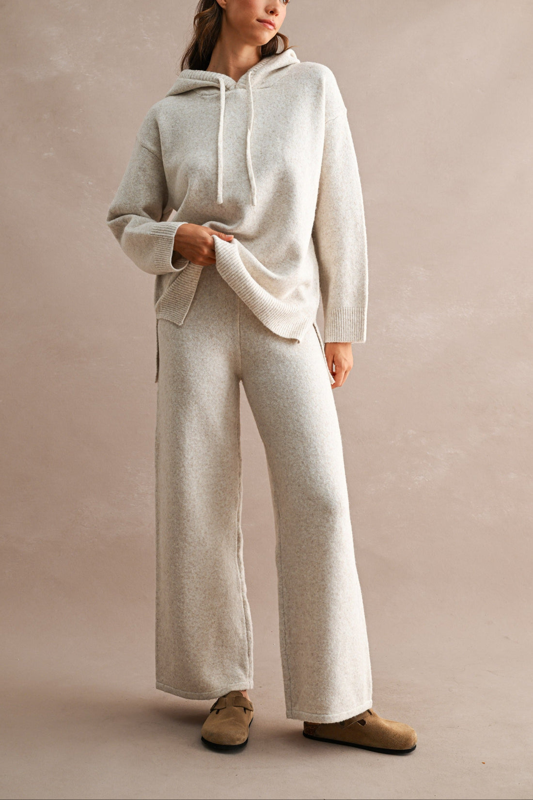 Cozy Oversized Knit Hoodie & Wide Leg Pants Matching Set