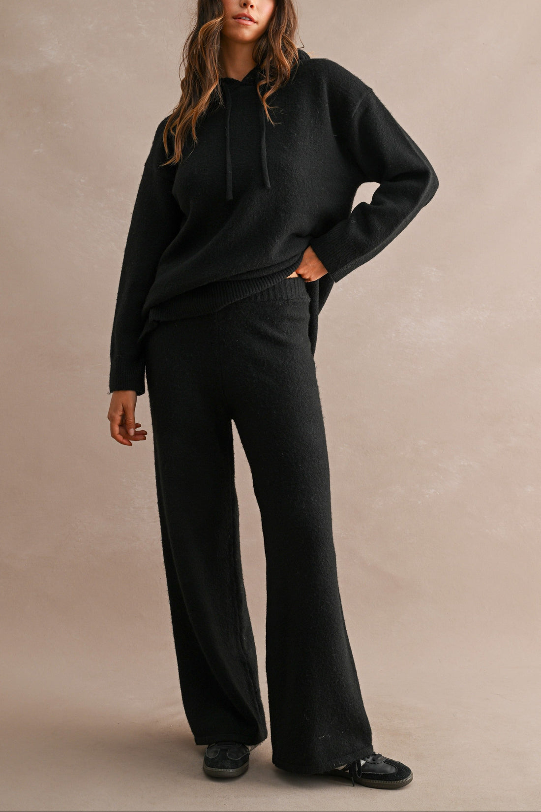 Cozy Oversized Knit Hoodie & Wide Leg Pants Matching Set