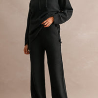 Cozy Oversized Knit Hoodie & Wide Leg Pants Matching Set