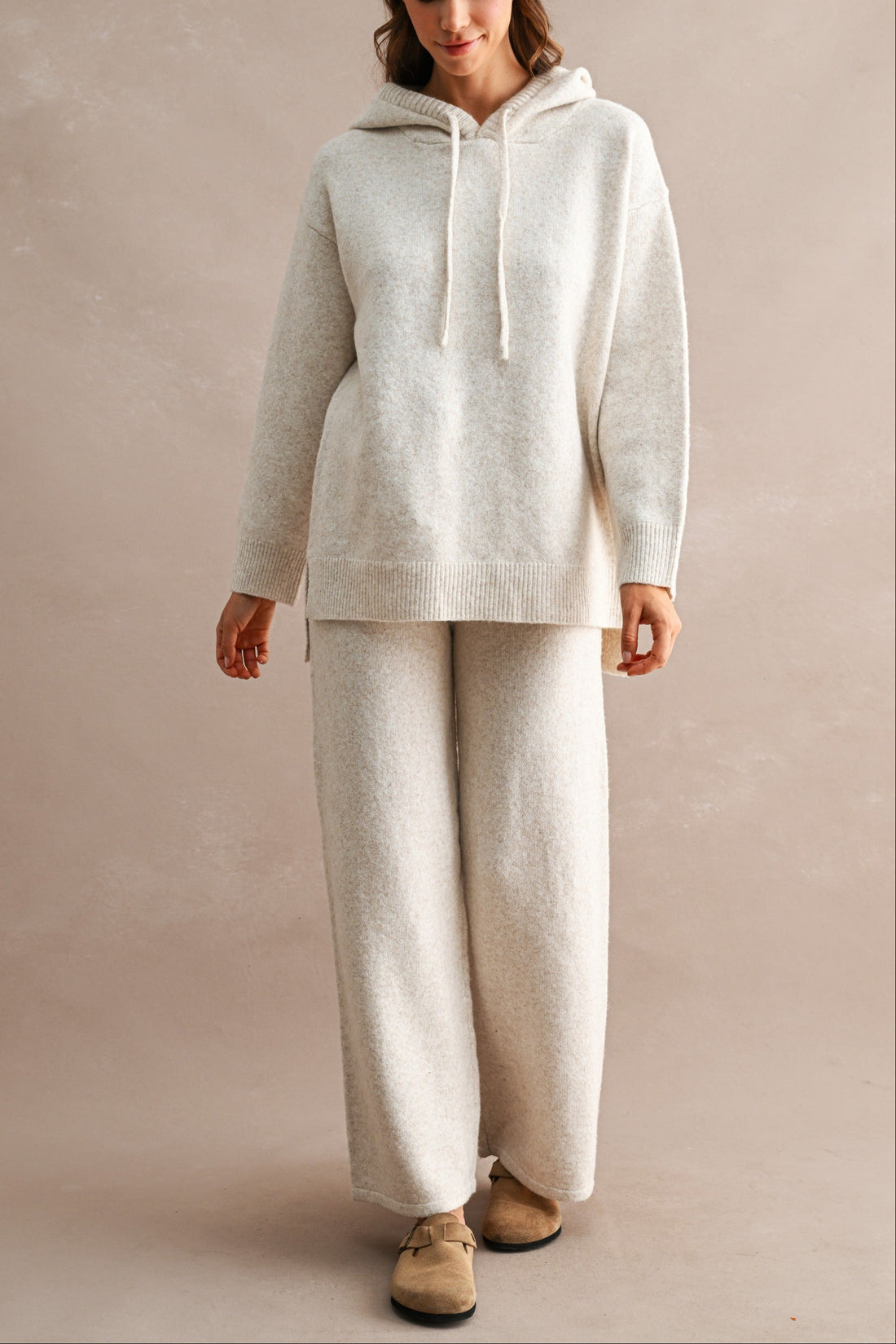 Cozy Oversized Knit Hoodie & Wide Leg Pants Matching Set
