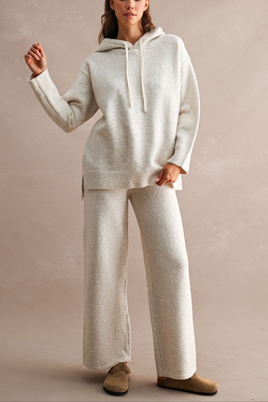 Cozy Oversized Knit Hoodie & Wide Leg Pants Matching Set
