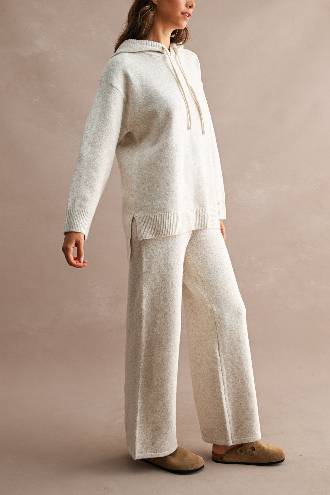 Cozy Oversized Knit Hoodie & Wide Leg Pants Matching Set