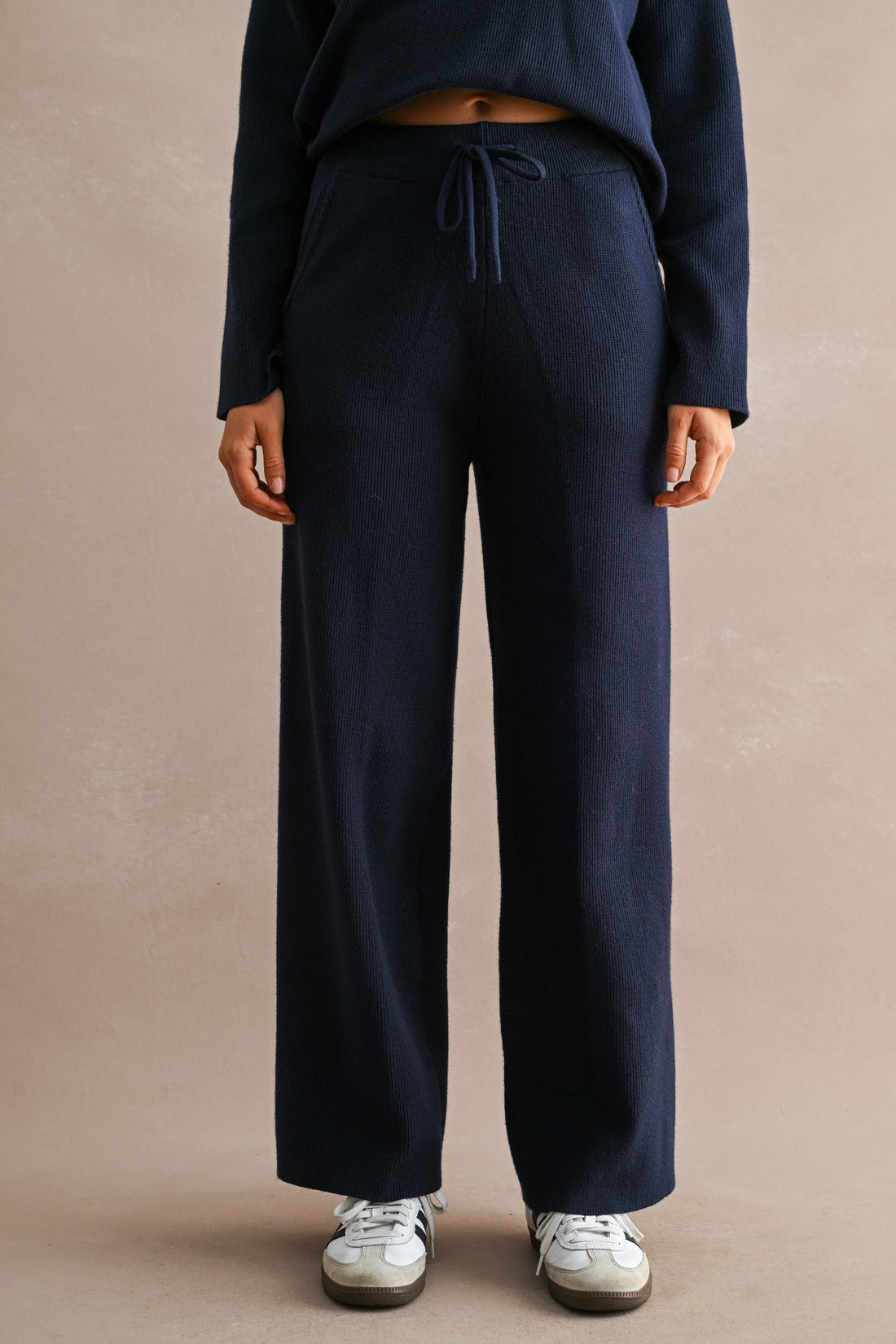 Half Zip Knit Sweater & Wide Leg Pants Two Piece Set