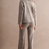 Half Zip Knit Sweater & Wide Leg Pants Two Piece Set