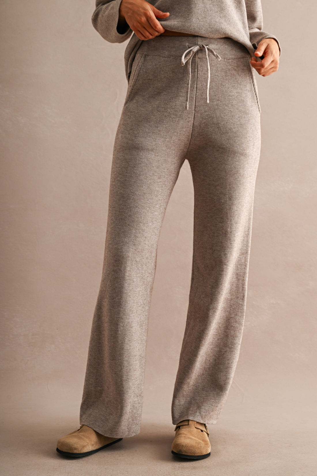 Half Zip Knit Sweater & Wide Leg Pants Two Piece Set
