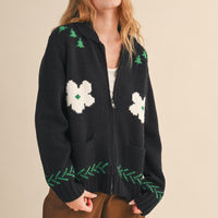 Horse Graphic Knit Zip Cardigan