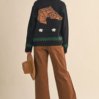 Horse Graphic Knit Zip Cardigan