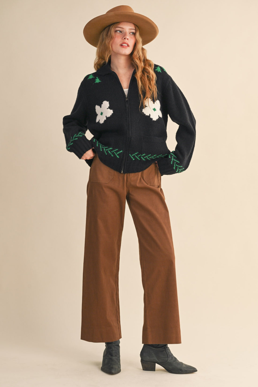 Horse Graphic Knit Zip Cardigan