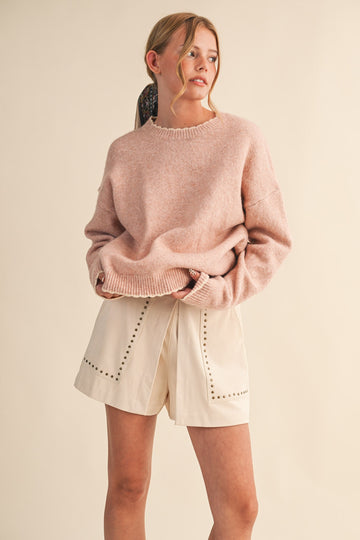 Soft Blush Scalloped-Edge Knit Sweater