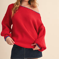 Scallop Trim Off Shoulder Knit Sweater