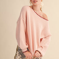 Scallop Trim Off Shoulder Knit Sweater