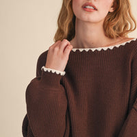 Scallop Trim Off Shoulder Knit Sweater