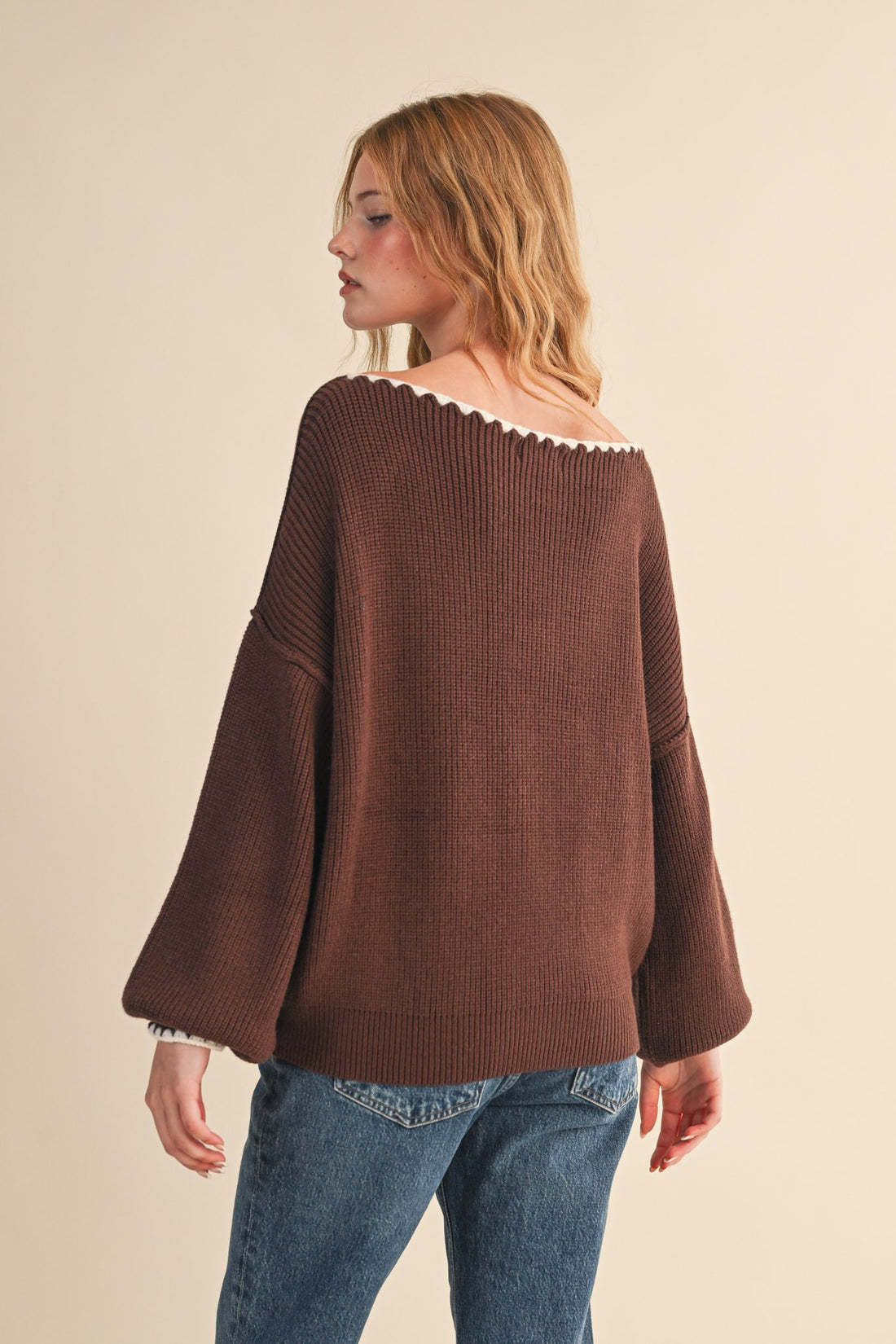 Scallop Trim Off Shoulder Knit Sweater