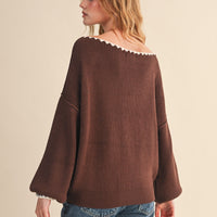 Scallop Trim Off Shoulder Knit Sweater