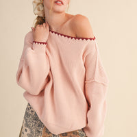 Scallop Trim Off Shoulder Knit Sweater