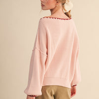 Scallop Trim Off Shoulder Knit Sweater