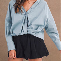 Oversized Twist Front Cotton Button-Down Shirt