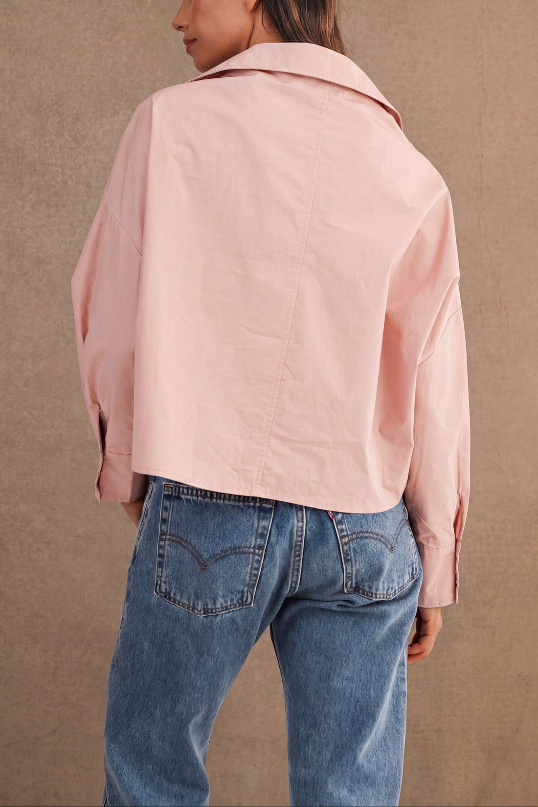 Oversized Twist Front Cotton Button-Down Shirt