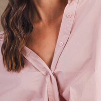 Oversized Twist Front Cotton Button-Down Shirt