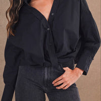 Oversized Twist Front Cotton Button-Down Shirt