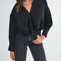 Oversized Twist Front Cotton Button-Down Shirt
