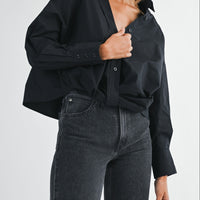 Oversized Twist Front Cotton Button-Down Shirt