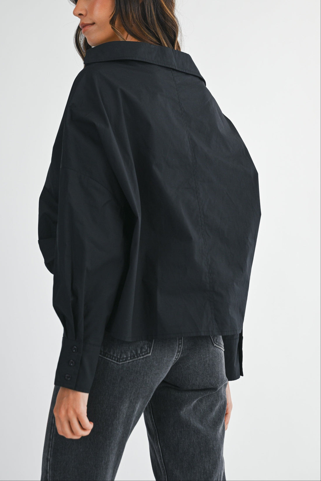 Oversized Twist Front Cotton Button-Down Shirt