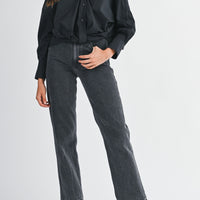 Oversized Twist Front Cotton Button-Down Shirt