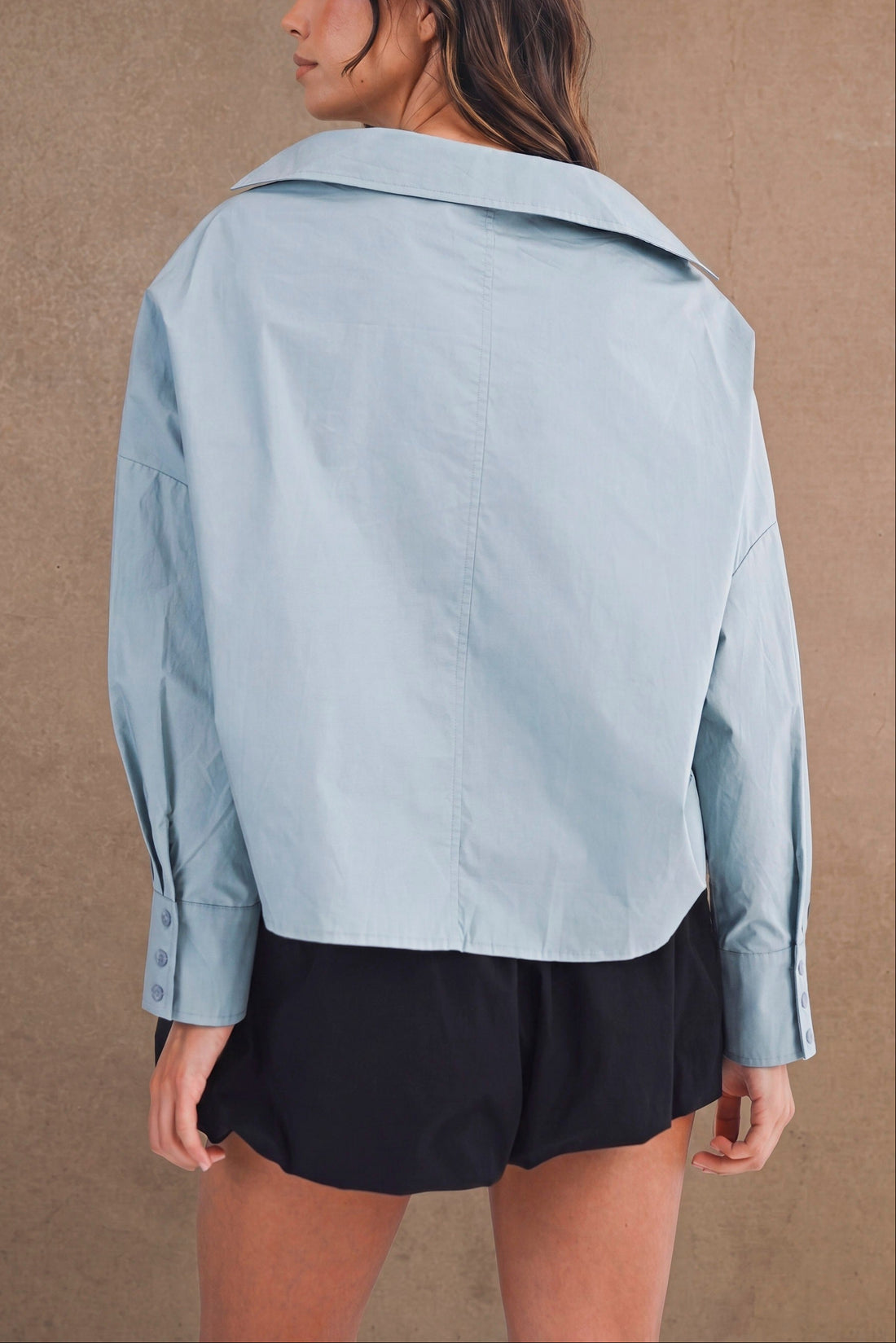 Oversized Twist Front Cotton Button-Down Shirt