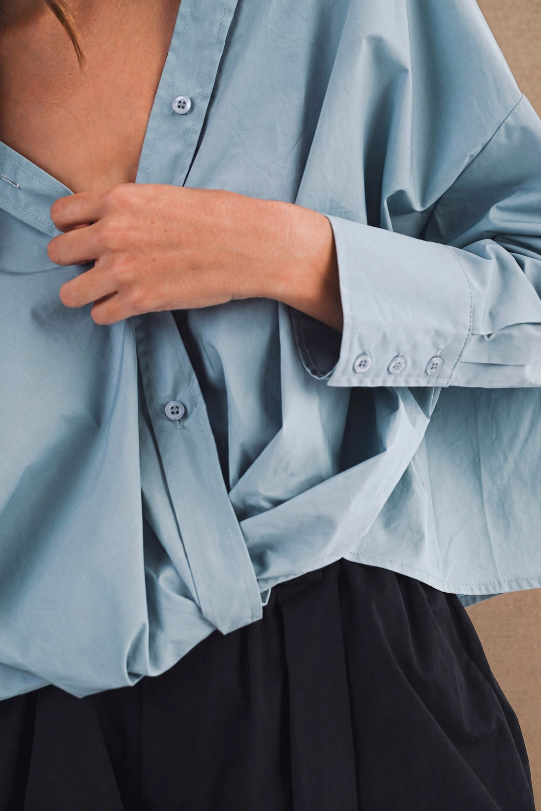 Oversized Twist Front Cotton Button-Down Shirt