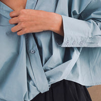 Oversized Twist Front Cotton Button-Down Shirt