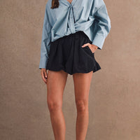 Oversized Twist Front Cotton Button-Down Shirt