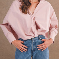 Oversized Twist Front Cotton Button-Down Shirt