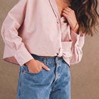 Oversized Twist Front Cotton Button-Down Shirt