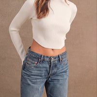 Ribbed Mock Neck Crop Sweater Top