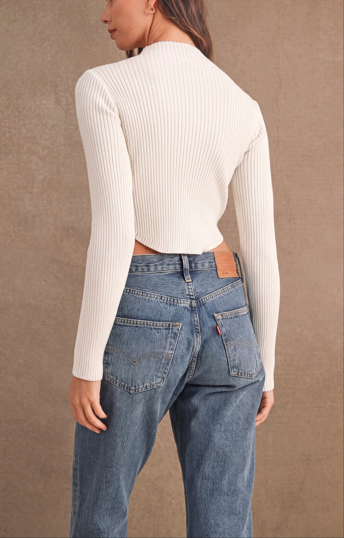 Ribbed Mock Neck Crop Sweater Top
