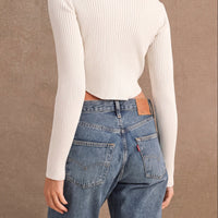 Ribbed Mock Neck Crop Sweater Top