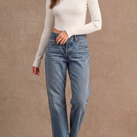 Ribbed Mock Neck Crop Sweater Top
