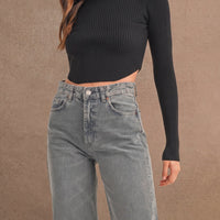 Ribbed Mock Neck Crop Sweater Top