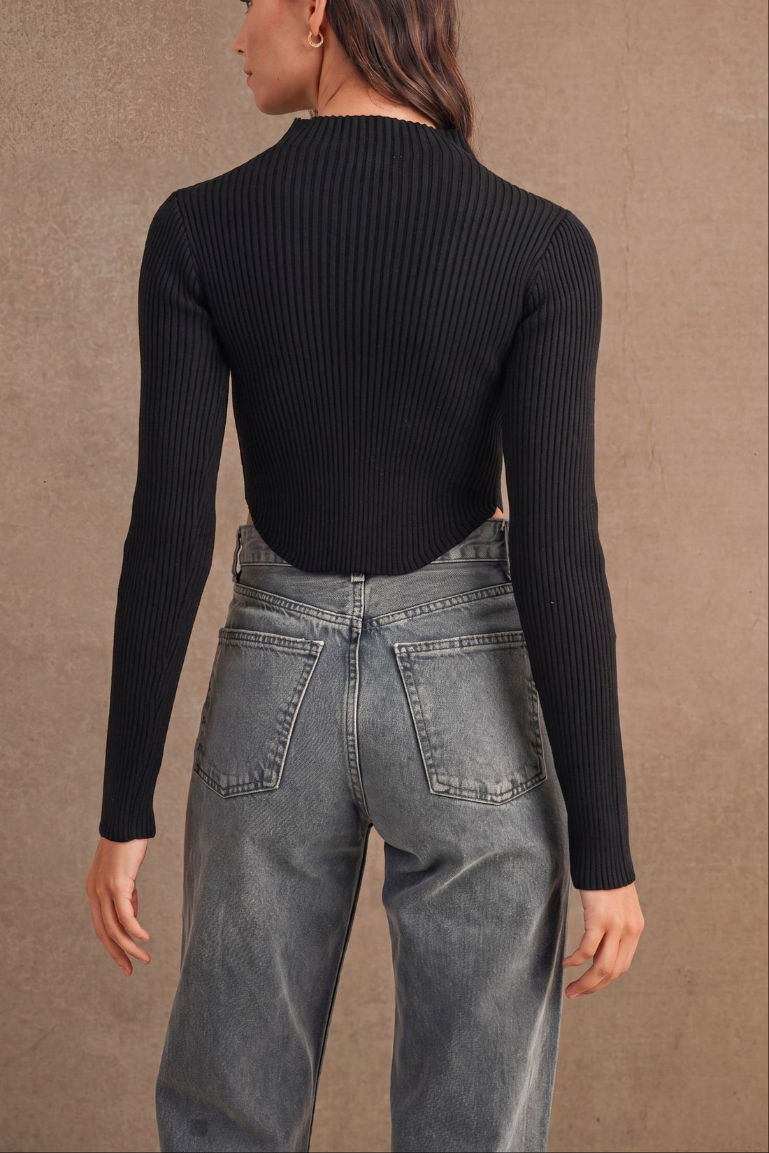 Ribbed Mock Neck Crop Sweater Top