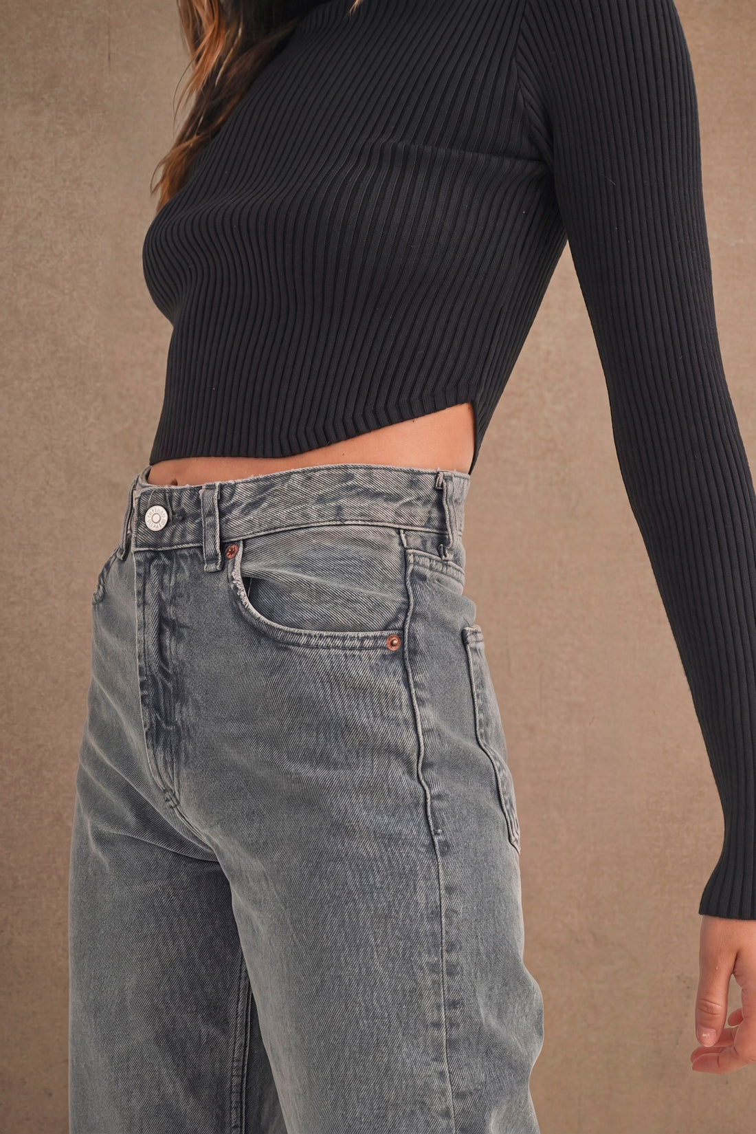 Ribbed Mock Neck Crop Sweater Top